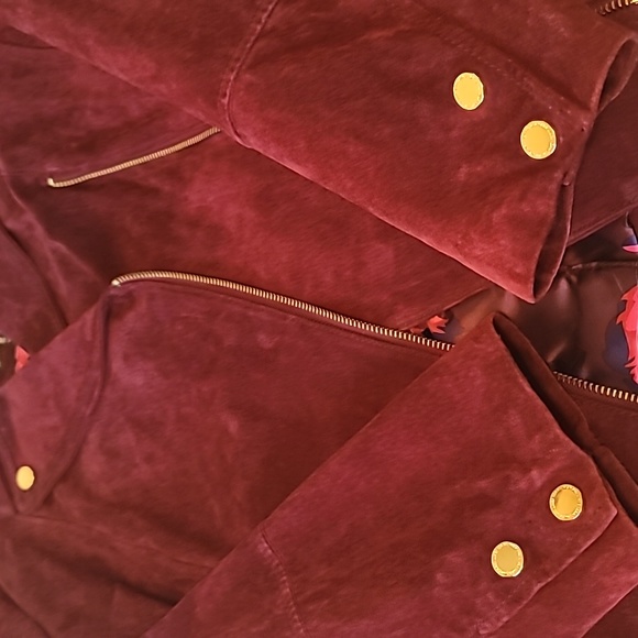 Isaac Mizrahi Live Women Moto Leather Suede Jacket Burgundy  Sz 14 - Picture 10 of 16
